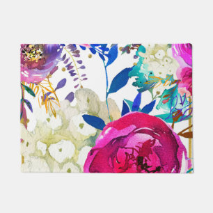 Bright Bold Colourful Floral Modern Botanical Doormat