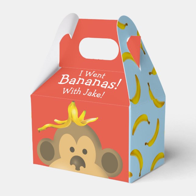 Bright Bold Colourful Go Bananas Monkey Party Favour Box (Front Side)