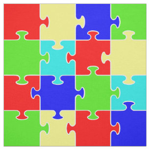 Bright Bold Colourful Jigsaw Puzzle Themed Print Fabric