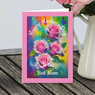 Bright & Bold Colourful Pink Roses Mother's Day Holiday Card