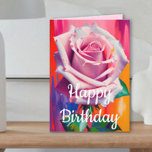 Bright & Bold Colourful Pink Spring Rose Birthday Card