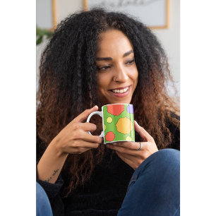 Bright bold colourful polka dot coffee mug