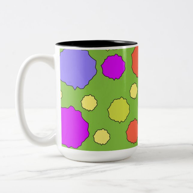 Bright bold colourful polka dot pattern Two-Tone coffee mug (Left)