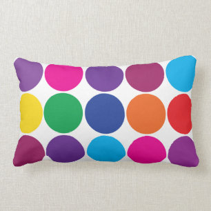 Bright Bold Colourful Rainbow Circles Polka Dots Lumbar Cushion