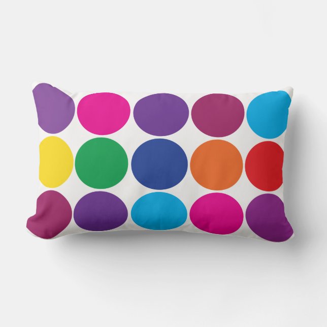 Bright Bold Colourful Rainbow Circles Polka Dots Lumbar Cushion (Front)