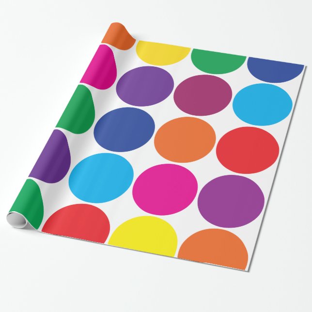 Bright Bold Colourful Rainbow Circles Polka Dots Wrapping Paper (Unrolled)