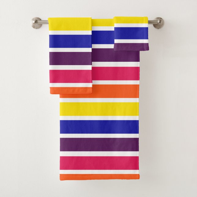 Bright Bold Colourful Stripes Bath Towel Set (Insitu)