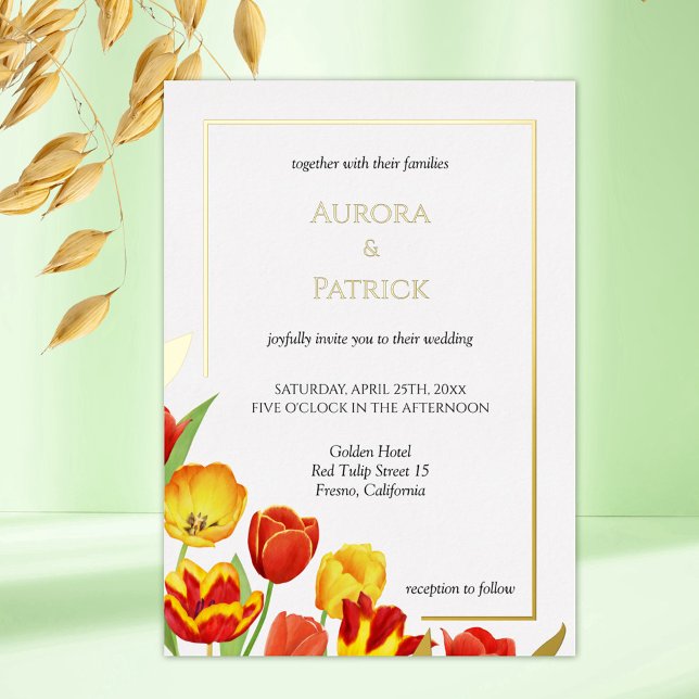 Bright & Bold Colourful Tulips White Spring Weddin (Bright & Bold Colorful Tulips White Spring Wedding Foil Invitation)