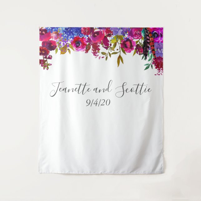 Bright Bold Colours Floral Pink Red Purple Backdro Tapestry (Front)