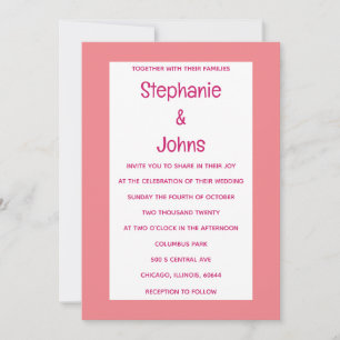 Bright Bold Coral Orange Salmon Pink Cute Wedding Invitation