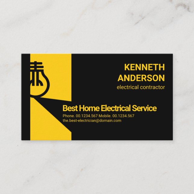 Bright Bold Electrical Bulb Electrician Services Business Card (Front)