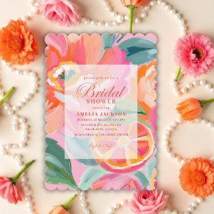 Bright Bold floral citrus Orange Bridal shower Invitation