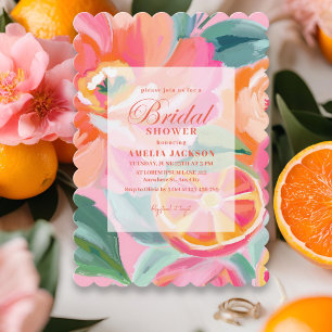 Bright Bold floral citrus Orange Bridal shower Invitation