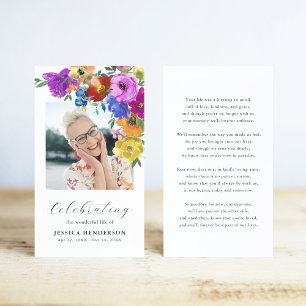 Bright & Bold Floral Sympathy Funeral Prayer Card
