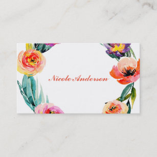 Bright Bold Floral Wreath Watercolor Chic Flowers Business Card