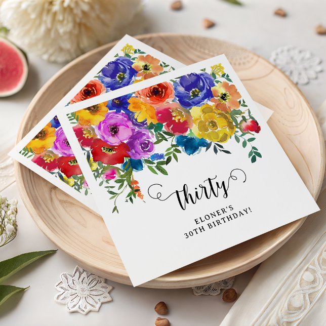Bright & Bold Florals 30th Birthday Napkin (Creator Uploaded)