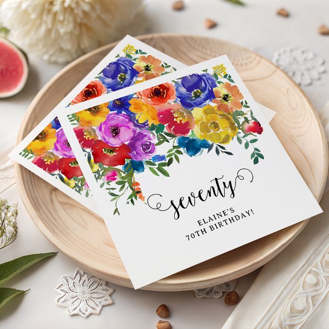 Bright & Bold Florals 70th Birthday Napkin (Creator Uploaded)