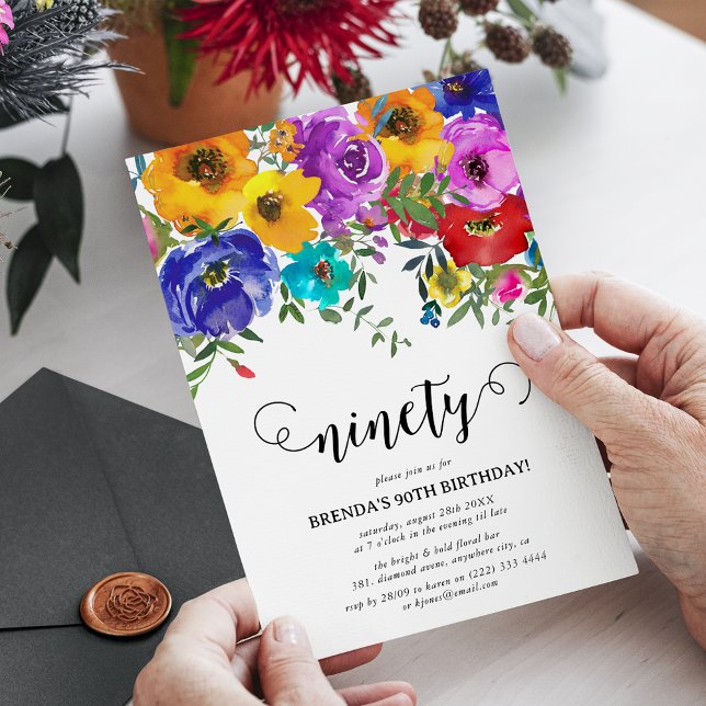 Bright & Bold Florals 90th Birthday Invitation (Creator Uploaded)