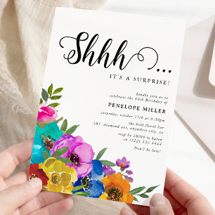 Bright & Bold Florals Shhh Surprise Birthday Invitation