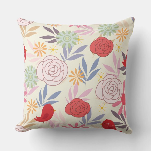Bright, Bold, in the Red Floral Throw Pillow (Front)