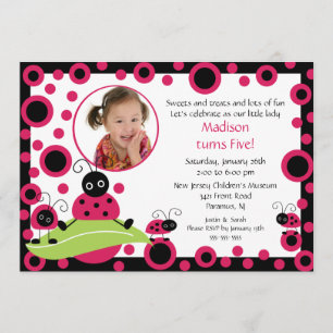 Bright & Bold Ladybug Photo Birthday Invitation
