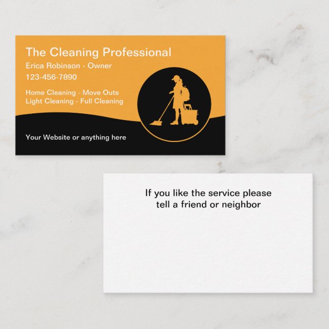 Bright Bold Modern New House Cleaning Maid Service Business Card (Front/Back)