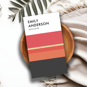 BRIGHT BOLD MODERN ORANGE PINK PEACH GREY STRIPES BUSINESS CARD
