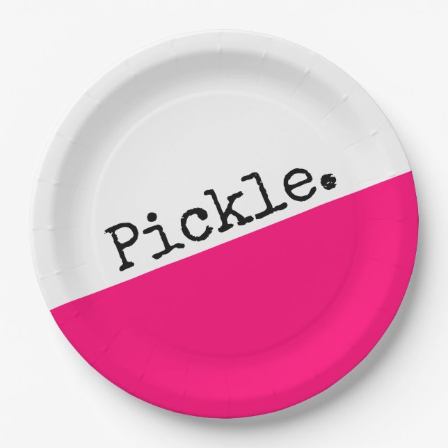 Bright Bold Pink Colour Block Cute Pickleball Mott Paper Plate (Front)
