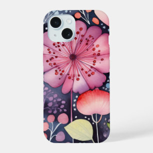 Bright Bold Pink Floral Watercolor Boho iPhone 15 Case