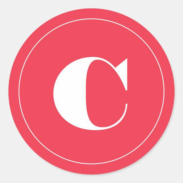 Bright bold pink initial holiday gift classic round sticker (Front)