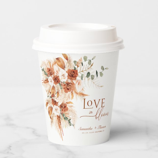 Bright Bold Terracotta Floral Boho Chic Wedding  Paper Cups (Front)