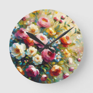 Bright & Bold Vibrant Florals Round Clock