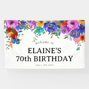 Bright & Bold Watercolor Florals 70th Birthday Banner