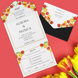 Bright & Bold White Colourful Tulip Spring Floral All In One Invitation