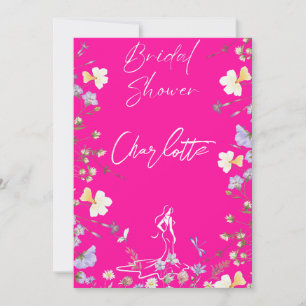 Bright bold wild flowers script bridal invitation