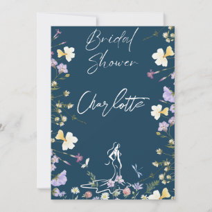 Bright bold wild flowers script bridal invitation