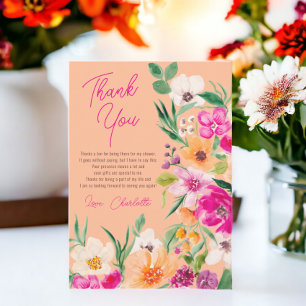 Bright bold wild flowers script bridal shower thank you card