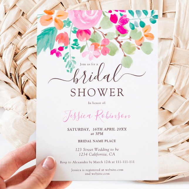 Bright botanical floral watercolor bridal shower invitation (Creator Uploaded)