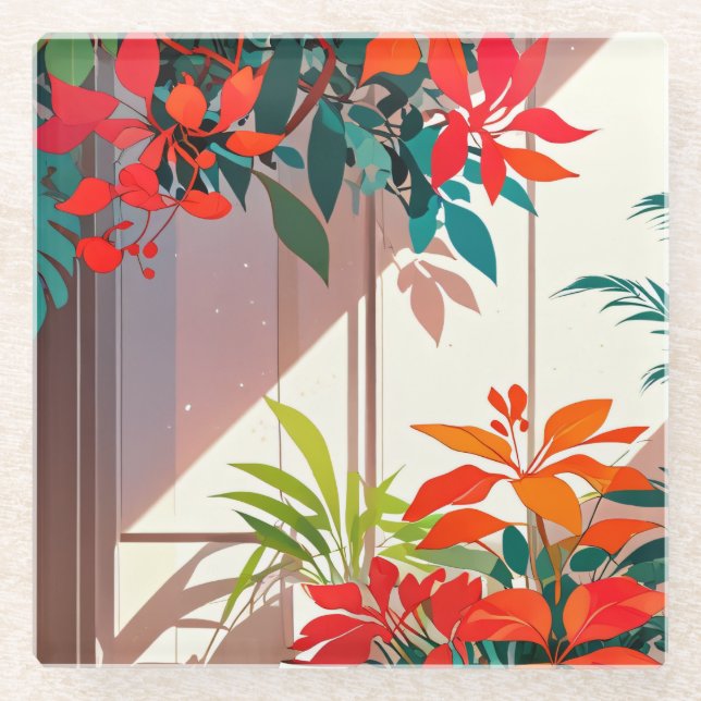 Bright Botanical Garden at the Doorstep Glass Coaster (Front)
