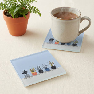 Bright Botanical potted house Plant Illustration Glass Coaster