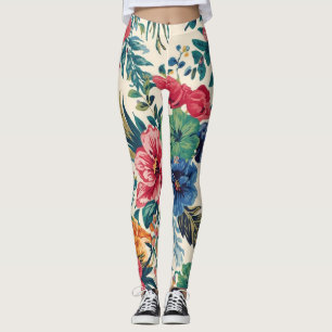 Bright Botanical Vivid Bloom Colorful Floral Print Leggings
