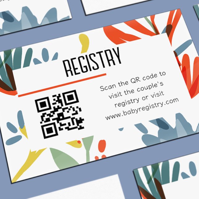 Bright Botanicals Baby Shower Registry QR code Enclosure Card (bright and colorful botanical floral baby shower registry QR code green, yellow, blue, red flowers)