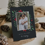 Bright Boughs | Botanical Christmas Photo Holiday Card<br><div class="desc">Elegant and festive holiday photo card frames your favourite vertical or portrait orientated image with a subtle deckled edge border and red and green holiday foliage peeking out at the corners. "Merry Christmas" or your choice of greeting appears beneath,  along with your family name.</div>
