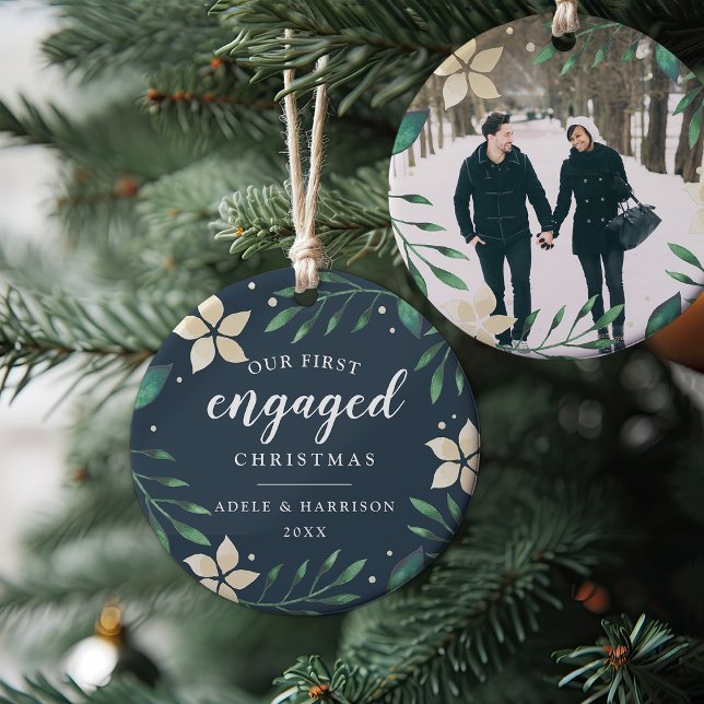 Bright Boughs | First Engaged Christmas Photo Ceramic Ornament (Creator Uploaded)