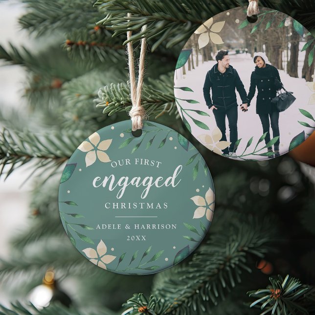 Bright Boughs | First Engaged Christmas Photo Ceramic Ornament (Creator Uploaded)