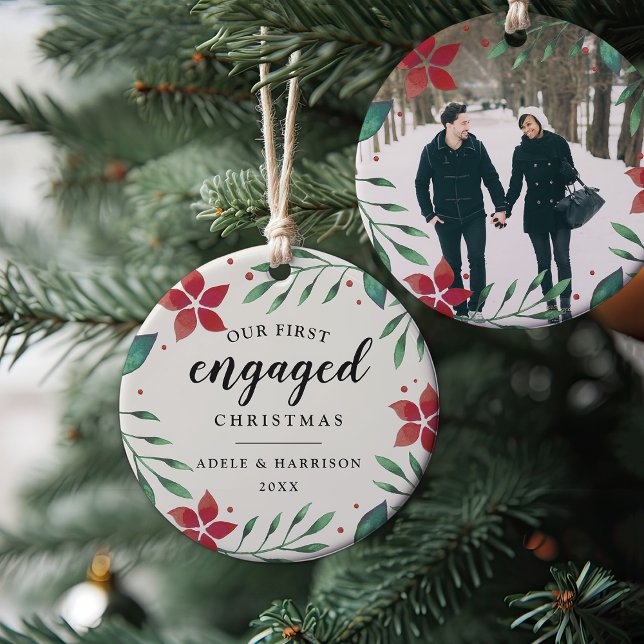 Bright Boughs | First Engaged Christmas Photo Ceramic Ornament (Creator Uploaded)