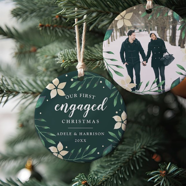 Bright Boughs | First Engaged Christmas Photo Ceramic Ornament (Creator Uploaded)