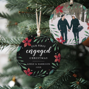Bright Boughs   First Engaged Christmas Photo Ceramic Ornament