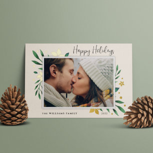 Bright Boughs Happy Holidays Photo Foil Holiday Card