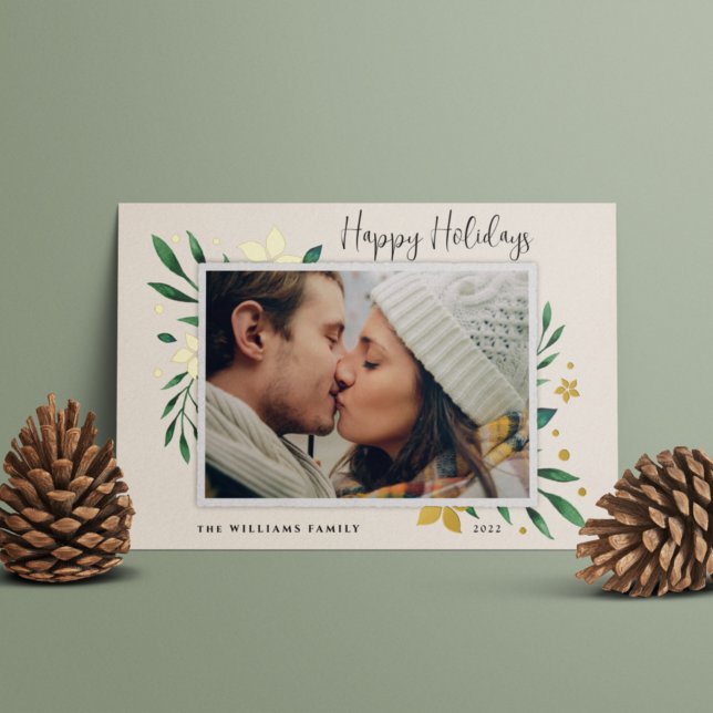 Bright Boughs | Happy Holidays Photo Foil Holiday Card (Creator Uploaded)